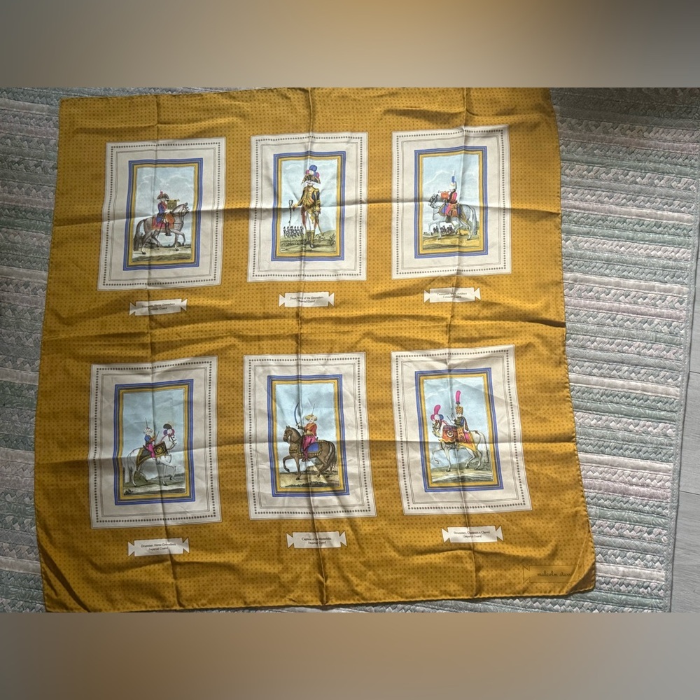 Vintage Malcolm Starr Silk Scarf 34x34” Imperial Guard Cavalry Horsemen Print